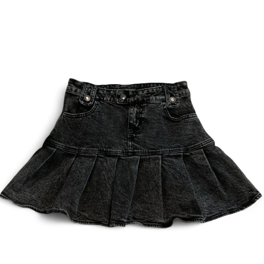 Wild Fable Mini Skirt Womens 2 Black Excellent Acid Wash Pleated Y2K Denim Skirt